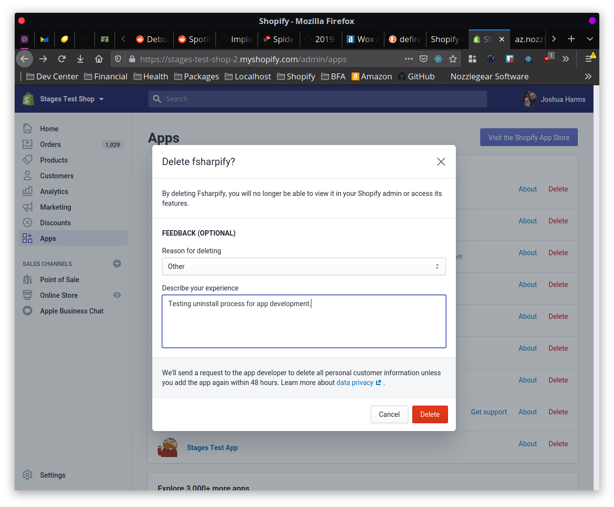 The uninstall dialog